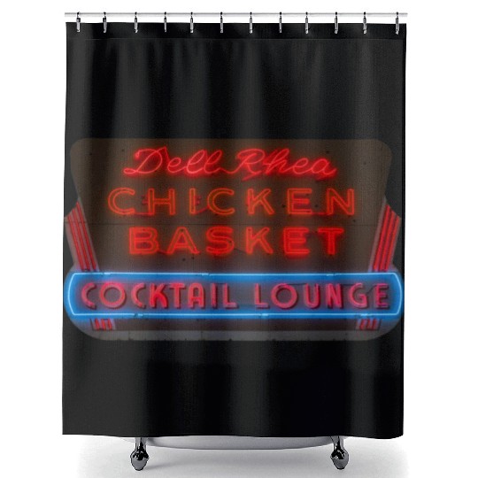 Del Rhea Chicken Basket Neon Sign Route 66 Shower Curtains
