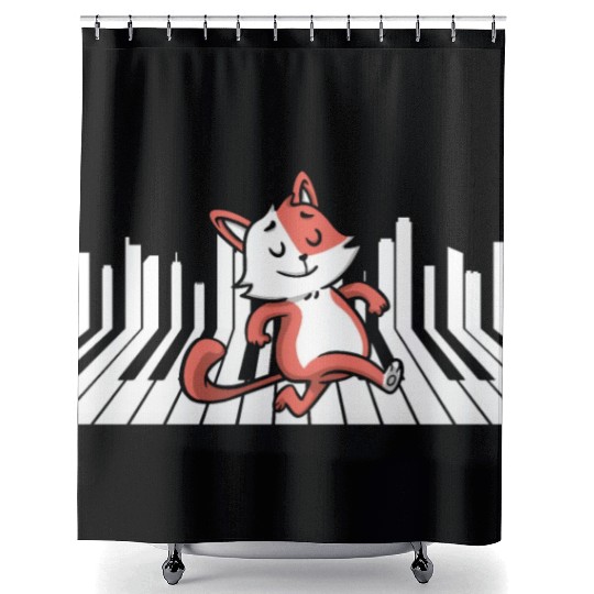 Piano Cat Musician Musical Instrument Pianist Shower Curtains