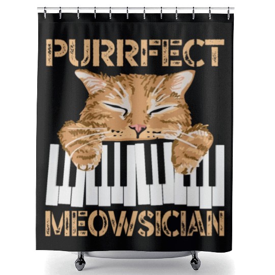 Purrfect Musician Pianist Piano Cat Musical Music Shower Curtains