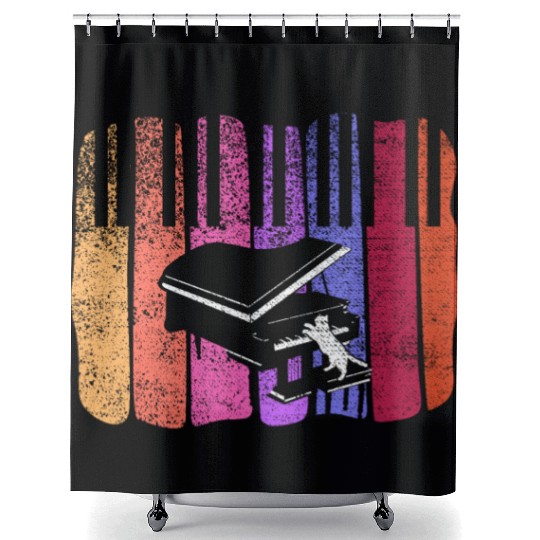 Piano Cat Musician Musical Instrument Pianist Shower Curtains