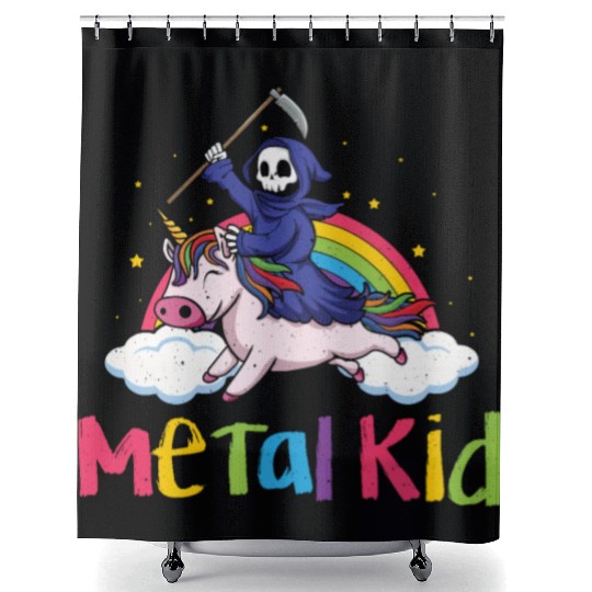 Metal Kid Music Unicorn Skeleton Grim Rock Heavy Shower Curtains