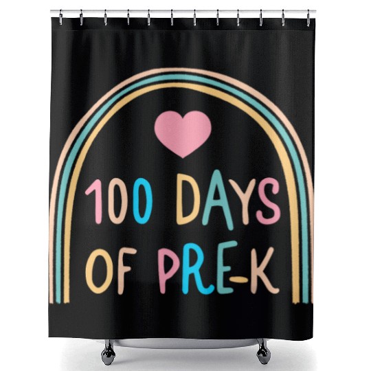 School Shower Curtains, 100 Days Of Pre-K Rainbow Heart Shower Curtains