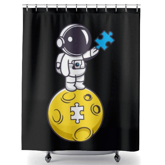 Autistic Astronaut with blue Puzzle Shower Curtains