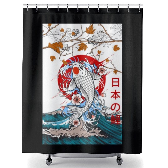 Great Wave off Kanagawa Japanese Blossom Koi Fish Shower Curtains