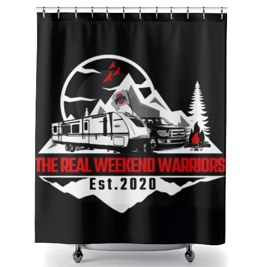 The Real Weekend Warriors Latest Logo in Red Shower Curtains