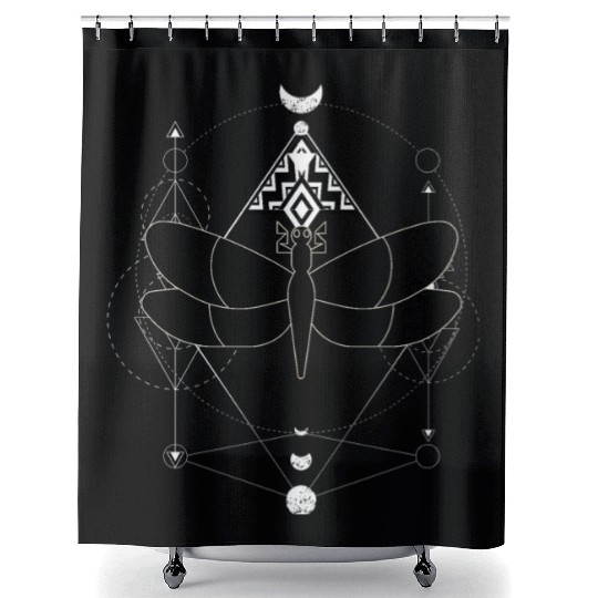 Minimalist Insect Celestial Dragonfly Sacred Geome Shower Curtains