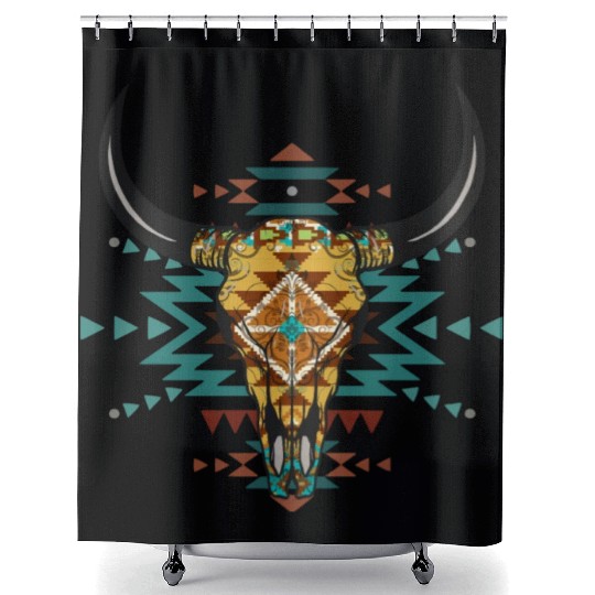 Western Aztec Bull Skull Shower Curtains