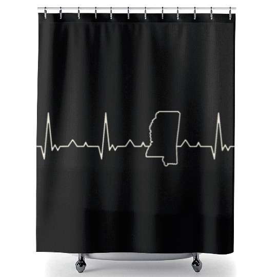 Mississippi State USA. Heart. Love. EKG. Pulse. Shower Curtains