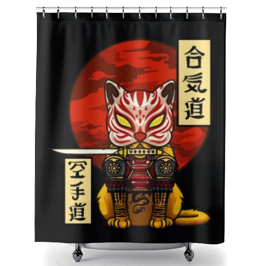 Samurai Cat Shower Curtains