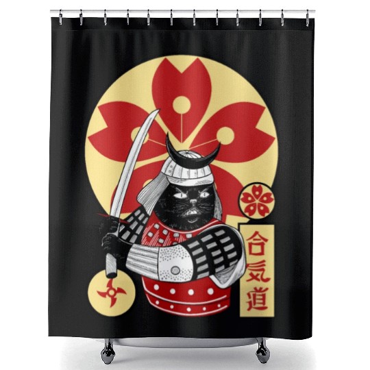Samurai Cat Shower Curtains