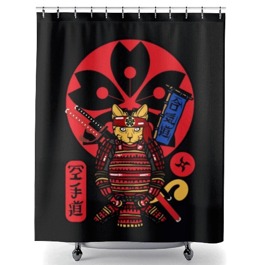 Samurai Cat Shower Curtains