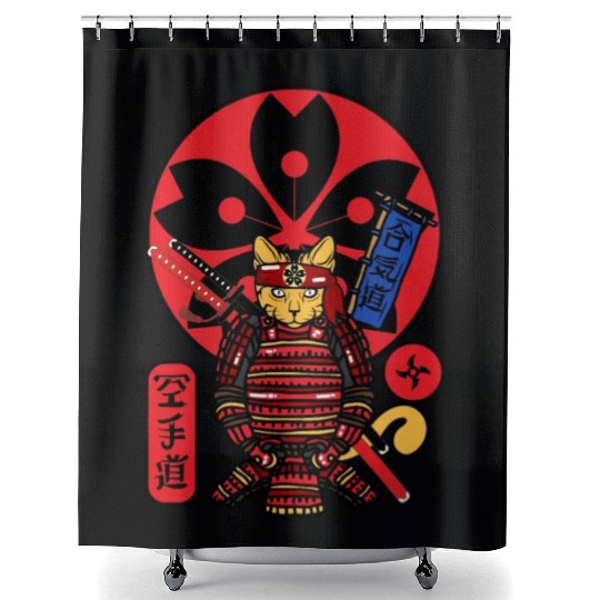 Samurai Cat Shower Curtains