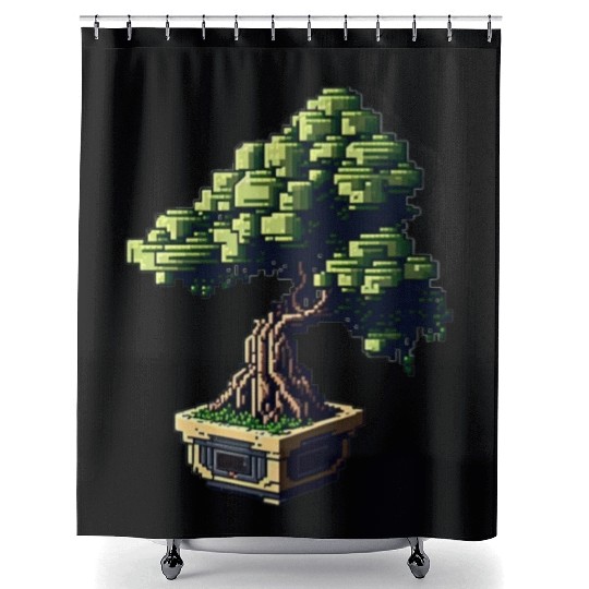 8 Bit Bonsai Tree Shower Curtains