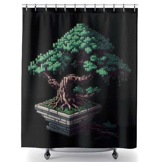 8 Bit Bonsai Tree Shower Curtains