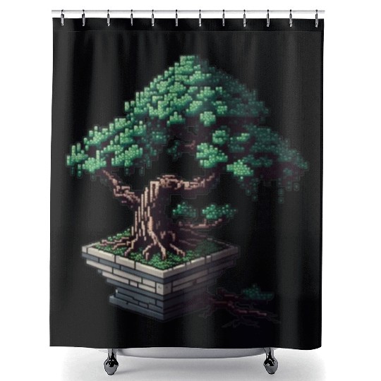 8 Bit Bonsai Tree Shower Curtains
