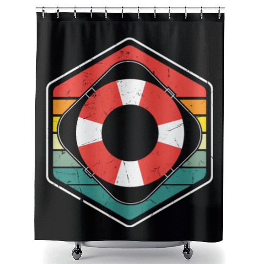 Vintage Lifebelt Lifeguard Distressed Shower Curtains