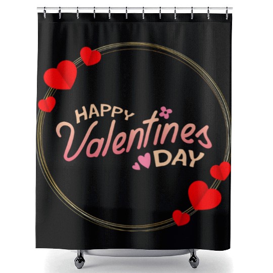 Happy Valentines Day- Ring With Hearts Shower Curtains