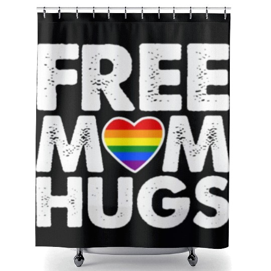 Free Mom Hugs, LGBT Rainbow Heart Shower Curtains