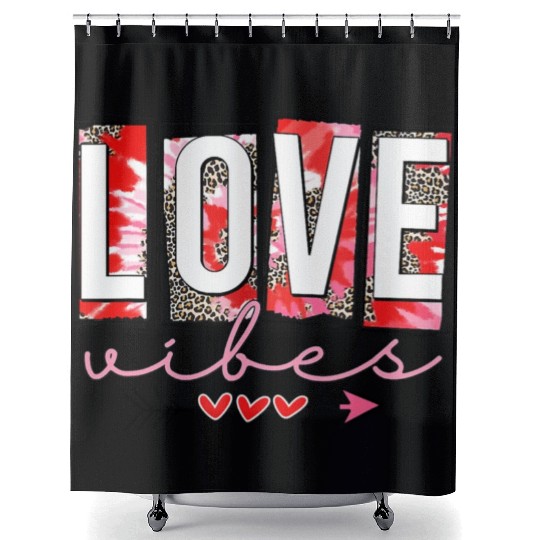 Leopard print cheetah Love Vibes Shower Curtains Cupids Arrow