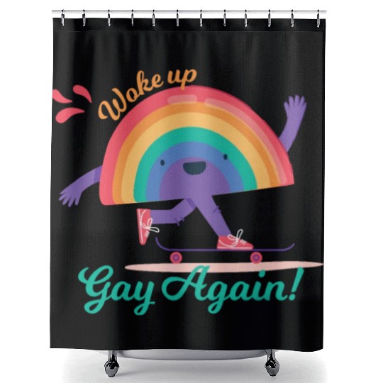 Funny Woke Up Gay Again Cute Rainbow Pride Colors Shower Curtains