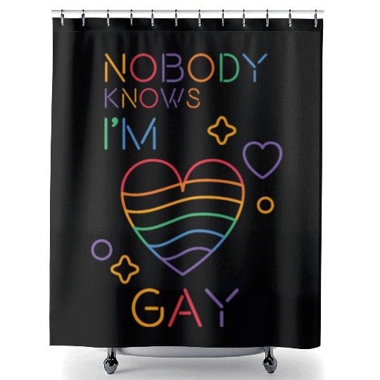 Nobody Knows I'm Gay LGBT Pride Month Rainbow Colo Shower Curtains