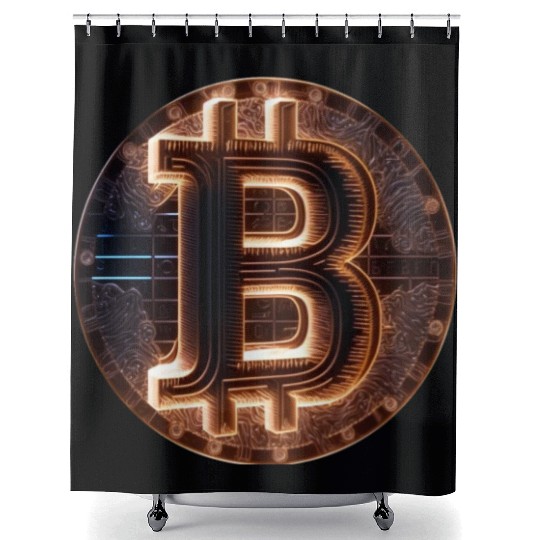 Bitcoin Gold logo Fire futuristic neon light Shower Curtains