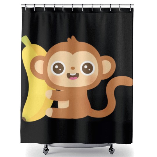 Cute Little Monkey and Banana Shower Curtains