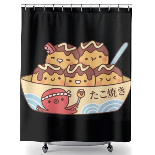 Kawaii Japanese Food Takoyaki Octopus Balls Shower Curtains