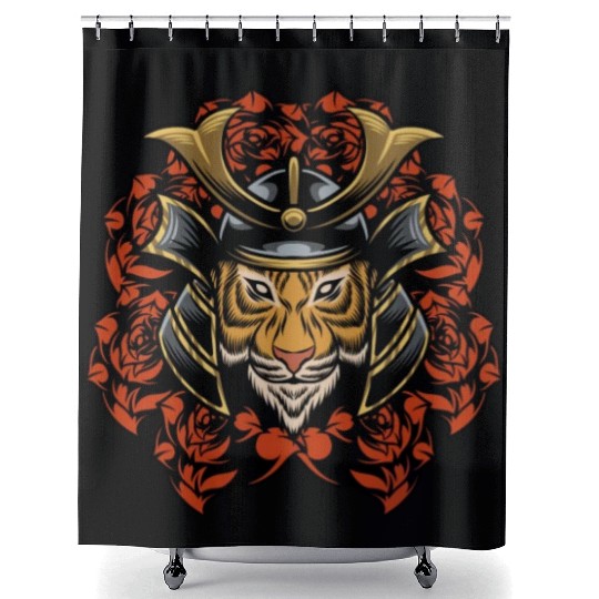 Bushido kabuki samurai japan graphic tiger mask Shower Curtains