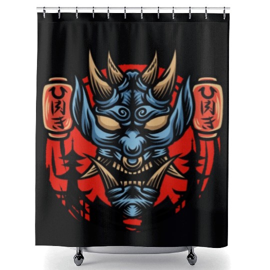 Bushido kabuki samurai japan graphic devil mask Shower Curtains