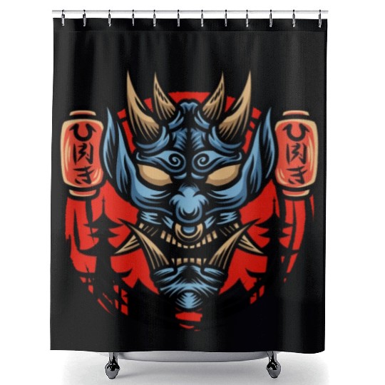 Bushido kabuki samurai japan graphic devil mask Shower Curtains