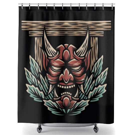 Bushido kabuki samurai japan graphic devil green m Shower Curtains