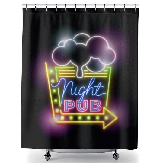Night Pub Neon Sign Shower Curtains