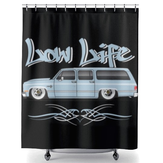 low life Light Blue Shower Curtains