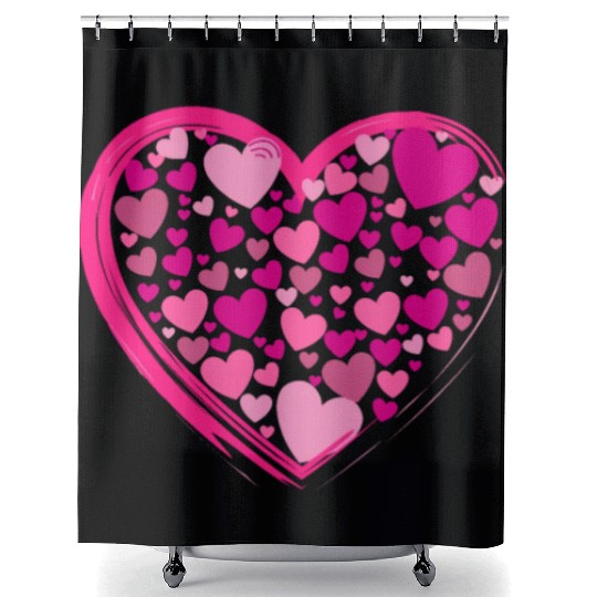 Cute Pink and Lilac Hearts in a Big Pink Heart Shower Curtains