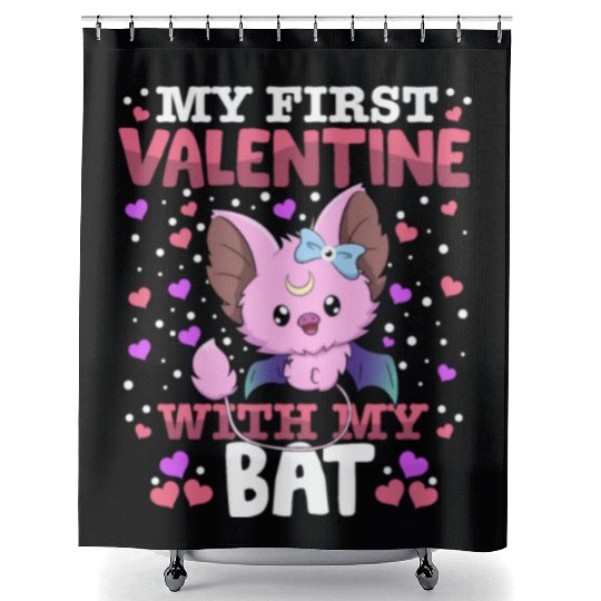 My First Valentine With My Bat Animal Heart Couple Shower Curtains