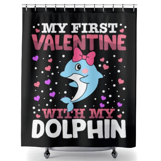 My First Valentine With My Dolphin Animal Heart Shower Curtains