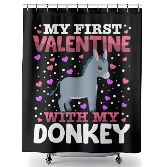 My First Valentine With My Donkey Animal Heart Shower Curtains