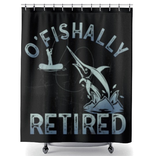 Ofishally Retired Fishing Retro Retirement Fishing Shower Curtains