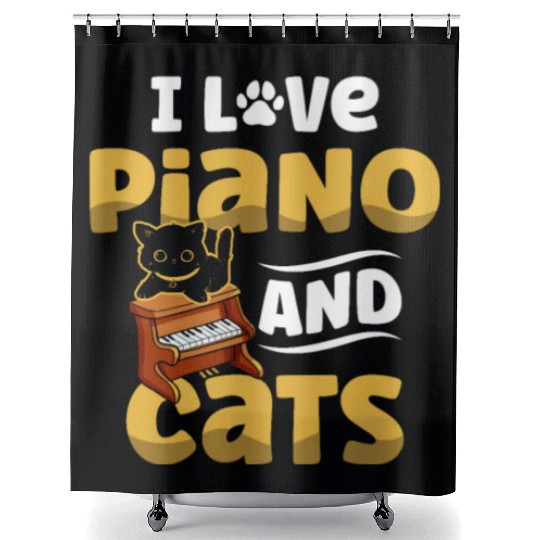 I Love Piano And Cats Musician Pianist Cat Kitty Shower Curtains