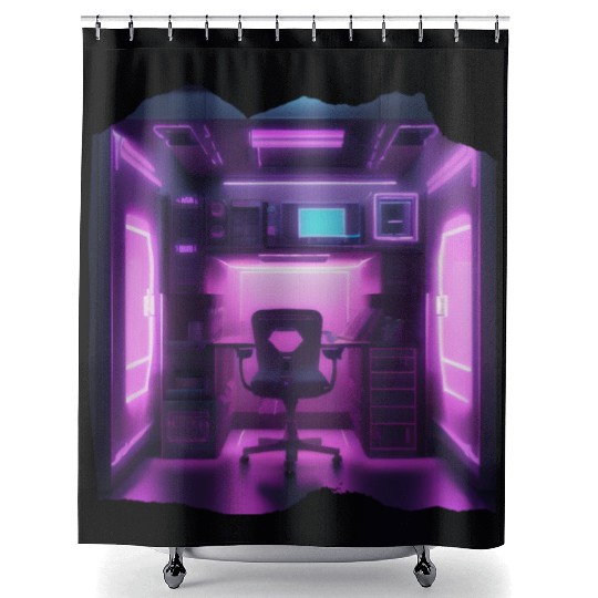 Future Gaming Room Neon Lights Shower Curtains