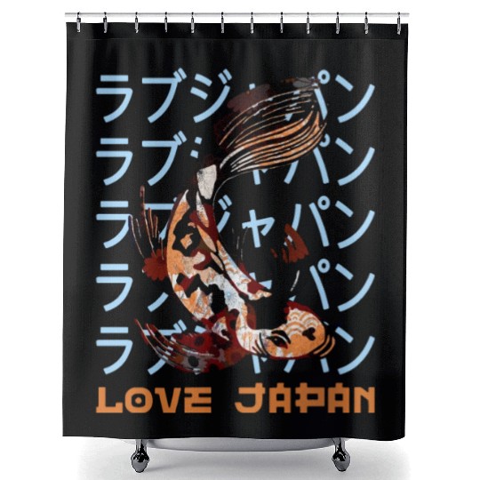 Japan Koi Carp Fish Water Pond Symbol Kanji Love Shower Curtains