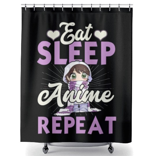 Eat Sleep Anime Repeat Japanese Manga Lover Cospla Shower Curtains