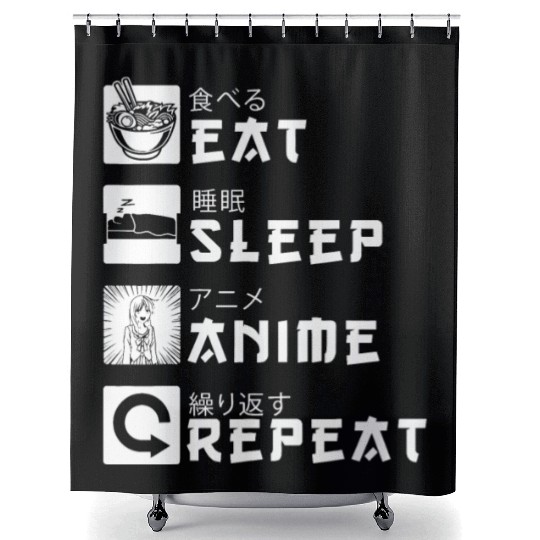 Eat Sleep Anime Repeat Japanese Manga Lover Cospla Shower Curtains