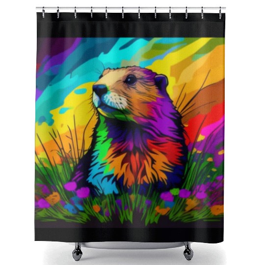 multicolor groundhog.groundhog day ,groundhog gift Shower Curtains