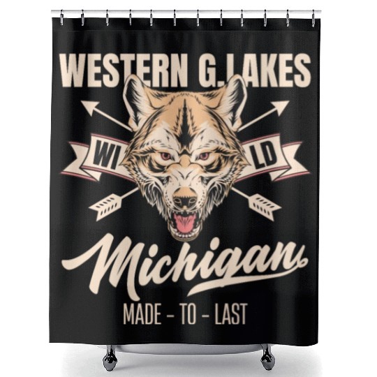 Western great lakes Michigan home of the wolf Shower Curtains