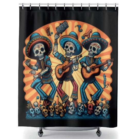 Mexican Folk Dance Fans Dancing Sugar Skull Shower Curtains
