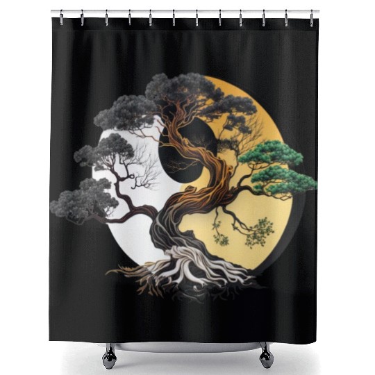 Yin and Yang Bonsai Tree Shower Curtains