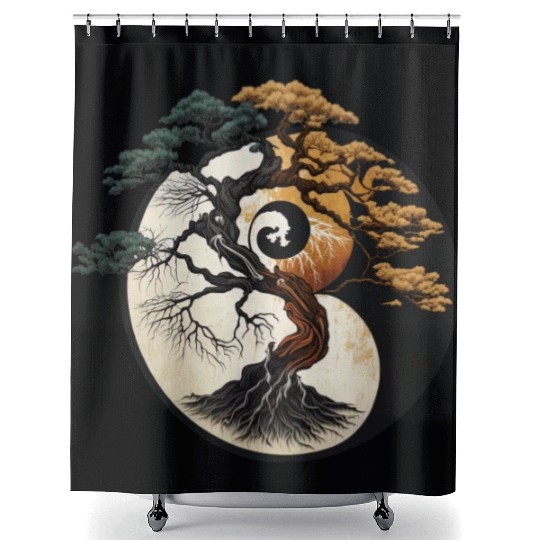 Yin and Yang Bonsai Tree Shower Curtains