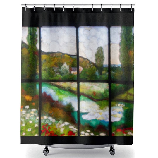 Stained Glass Monet Waterscape (AI Art) Shower Curtains